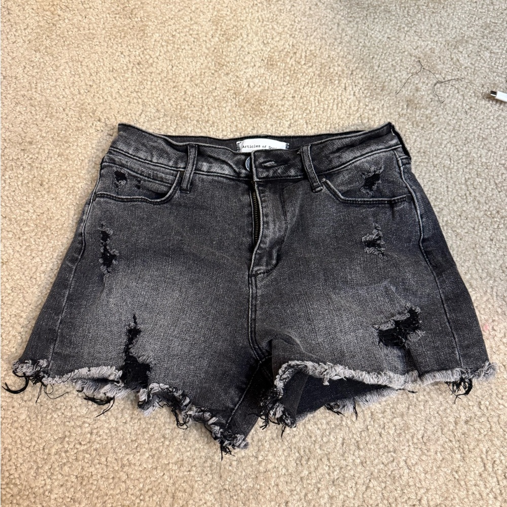 Articles of Society Distressed Black Denim Shorts